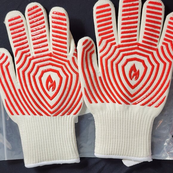 Azoker Brand Red and White Long Cuff BBQ Grill Heat Resistant Gloves Made in USA - Picture 1 of 16